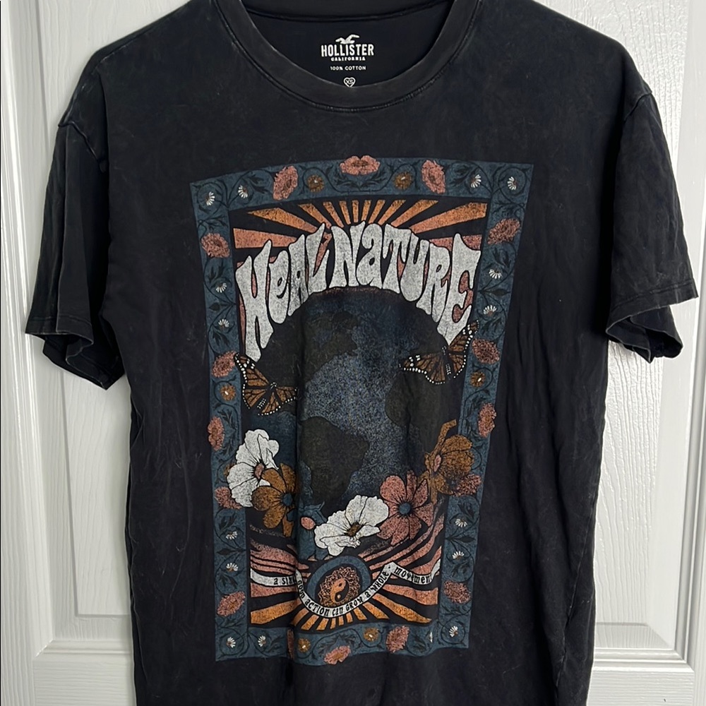 Hollister Black Short Sleeve Tee with Vintage Graphic